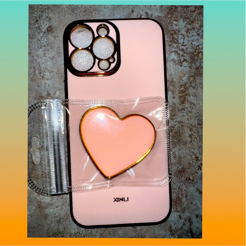 Plating Love Heart Phone Holder Case 13 pro max Silicone Case brand new